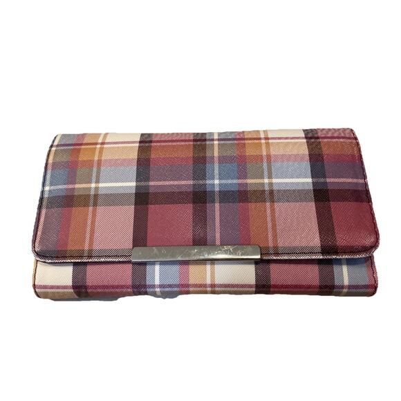 Women’s Plaid Card Billfold Wallet 7.5x4” Silver - Picture 1 of 11